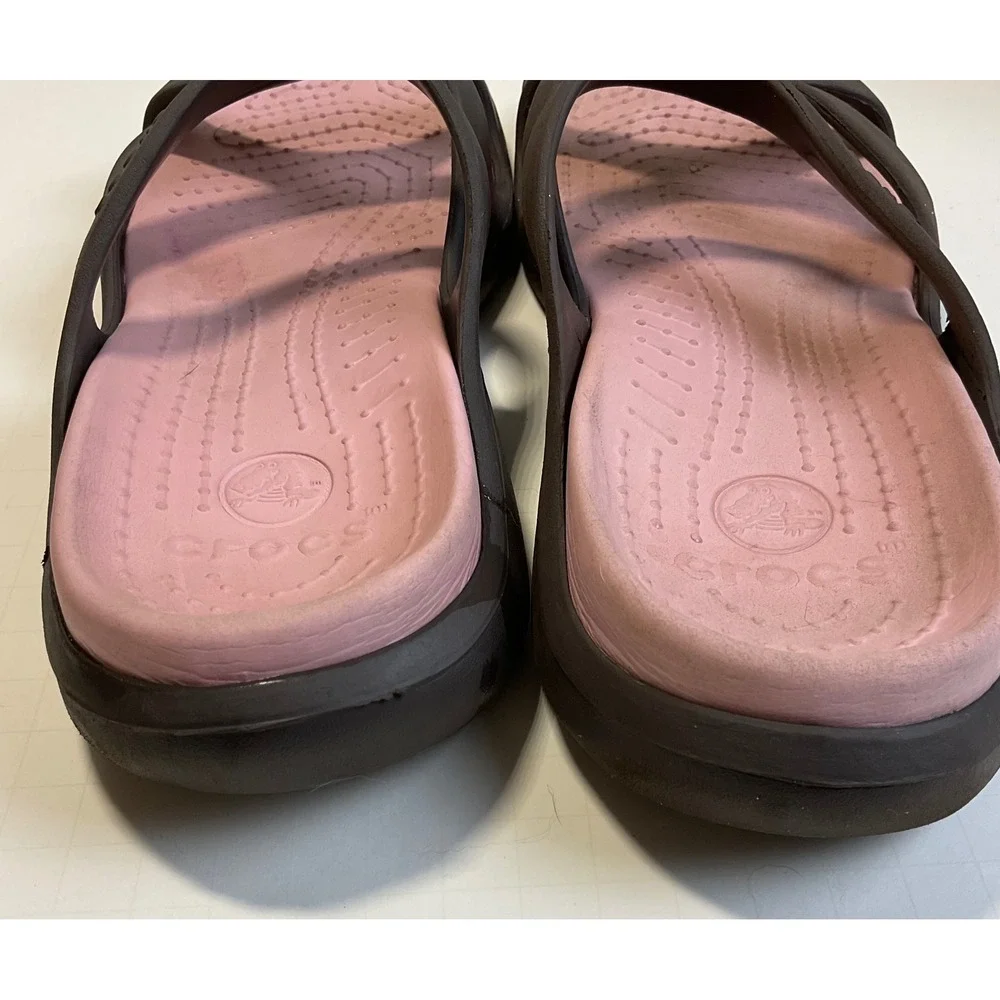 Crocs Meleen Twist Sandals Womens 11 Brown Pink Strappy Comfort Slide Shoes